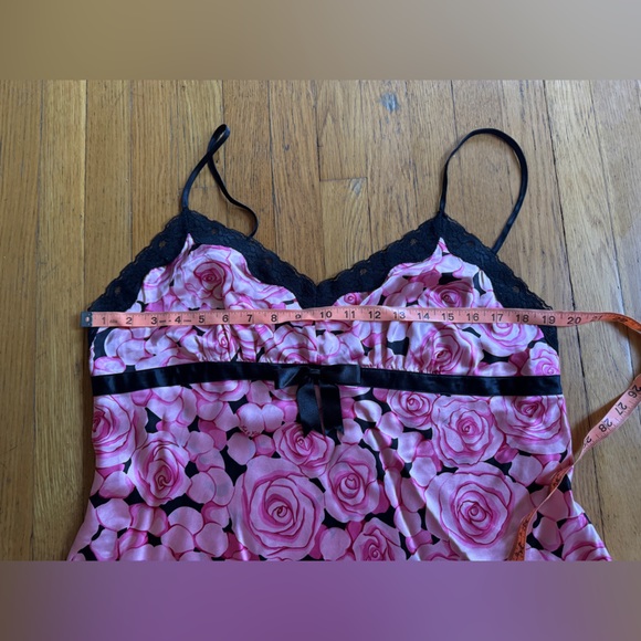 Y2K Vintage Silk Pink Rose Print Slip Dress Sz XL - Picture 5 of 10